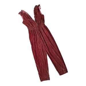 Trovata Birds of Paradis Great Pink Crushed Velvet Ruffle Trim Jumpsuit M